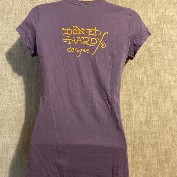 ED HARDY T Shirt BLACK ROSE design top XS - Picture 4 of 8